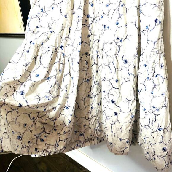 Nicholas Celie White Blue Floral Button Front Print Puff Sleeve Maxi Dress Sz 6 - Picture 11 of 16